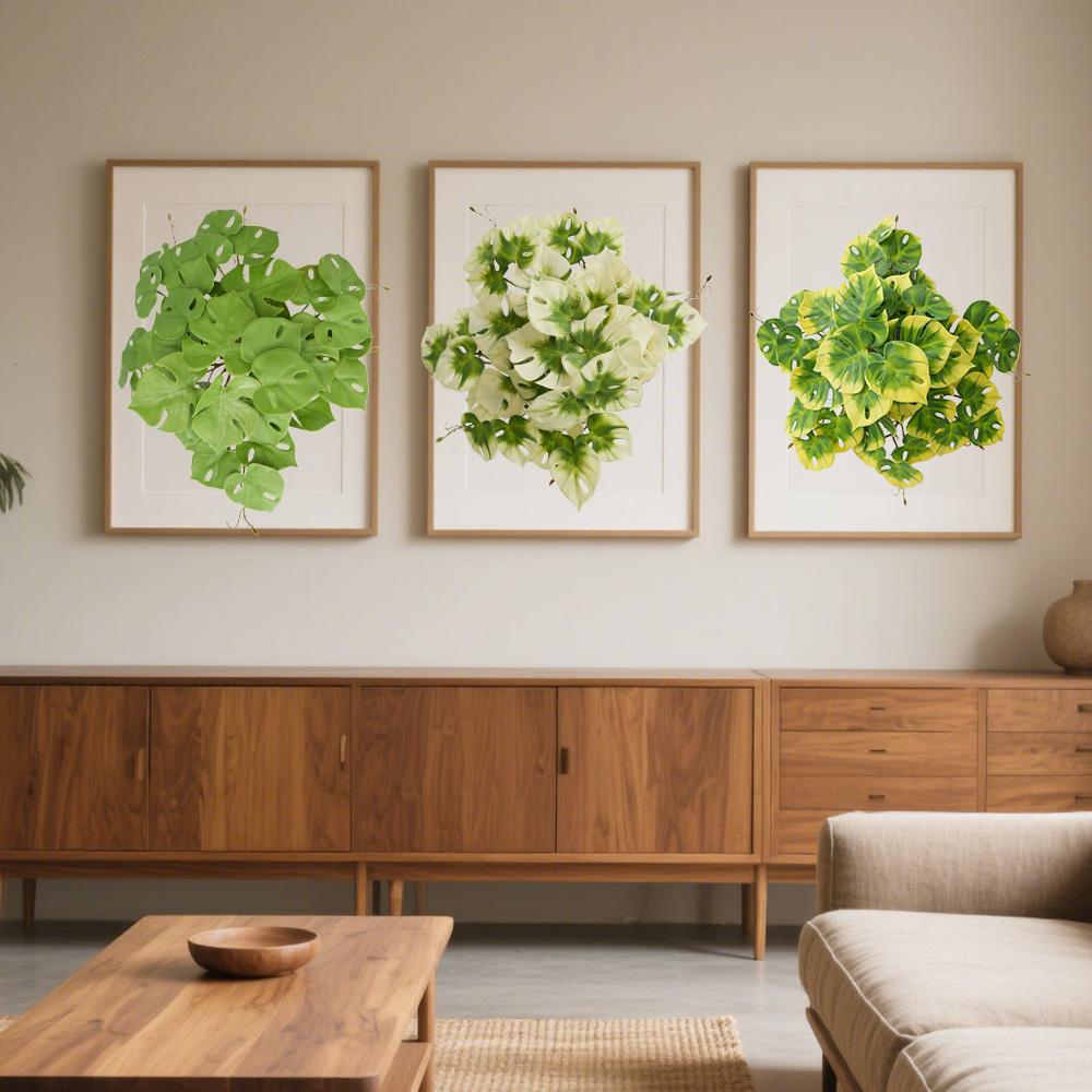 Large Artificial Monstera Turtle Leaf with 42 Leaves Indoor Outdoor UV Resistant Fake Plant Greenery for Home Garden Decor