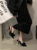 Fairy Style Sandals with Skirt French Bag Head Single Shoes Evening Style Bow Pointed Head Stiletto High Heels Spring Women's Shoes