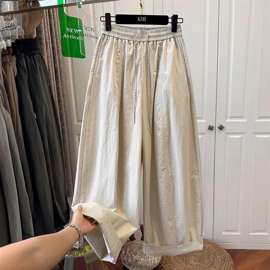 Korean Style Women s Summer Wide-Leg Drawstring Pants - Quick-Drying, Loose, Nine-Point Length Balloon Design Medium