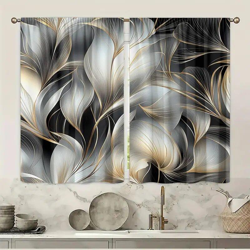 2 Pcs Black and White Maple Leaves Print Curtains  Suitable for Bedroom  Living Room Kitchen Decor  Home Decoration  Window Decor