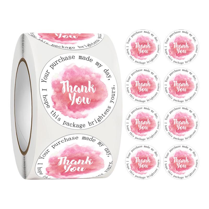 500-Roll 3.8cm Floral Thank You Stickers: Round Adhesive Labels for Gift Wrapping & Sealing