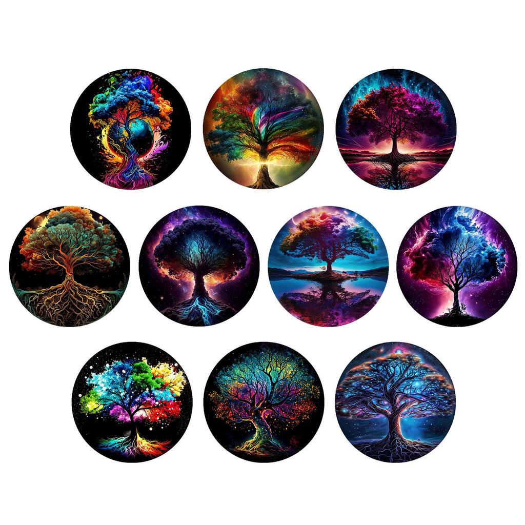Iridescent Tree of Life Crystal Glass Fridge Magnets - Metal Decoration Stickers