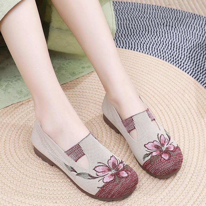 Women’s breathable slip-on shoes lady casual lightweight embroidered shoes elastic tie soft comfortable non slip shoes