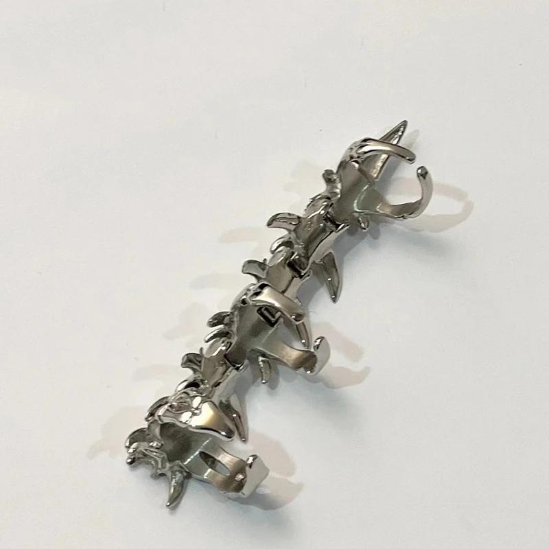 Gothic Dragons Bone Knuckle Ring Cosplay Rings Cyberpunk Unisex Alloy Silvery Adjustable Opening Jewelry Accessory Props Gifts
