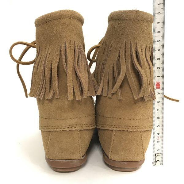 Minnetonka Fringe Lace-up Moccasin Boots Women's 22.0 Brown Suede leather(USED)