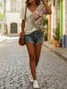 Floral V-neck, vintage short-sleeved T-shirt, suitable for spring and summer, casual fashion women's clothing