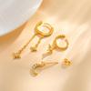 Vnox 3pcs/set Dainty Cubic Zirconia Earrings,18K Gold Plated Star Moon Pendant Hoop Stud Earring,Luxury Jewelry Set Party Gifts