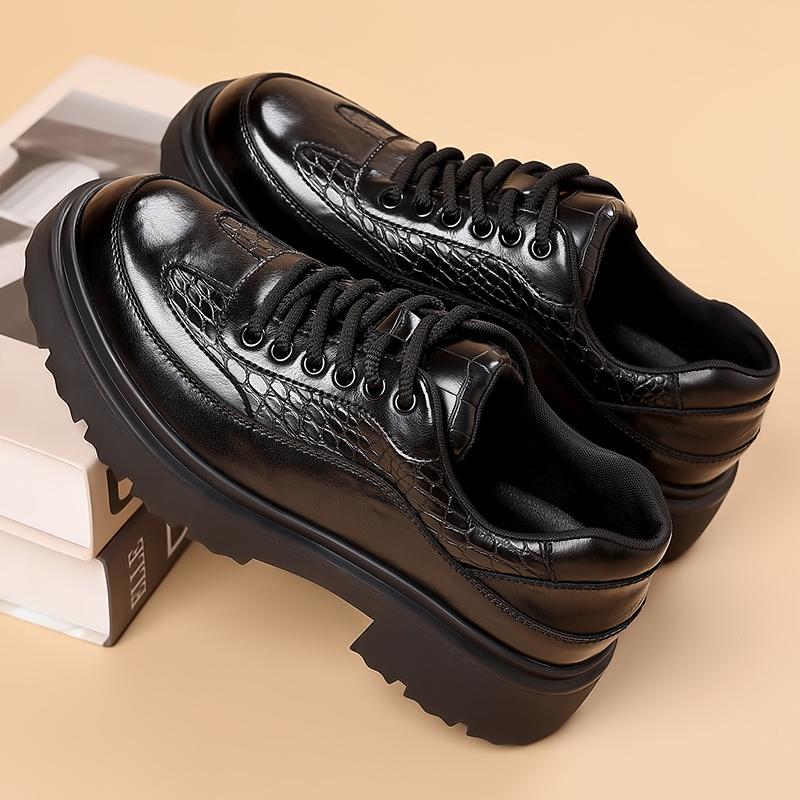 Leather Fashion Oxfords Shoes Men Lace-Up Men's Footwear 2024 Hot Sale Men Wedding Dress Shoes Thick Bottom Men Casual Shoes