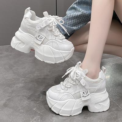 9.5CM Neue Plateau-Schuhe für Damen Mesh Atmungsaktive Klobige Sneaker Hohe Plateauschuhe Weiße Tennisschuhe Erhöhen Lässige Sportschuhe