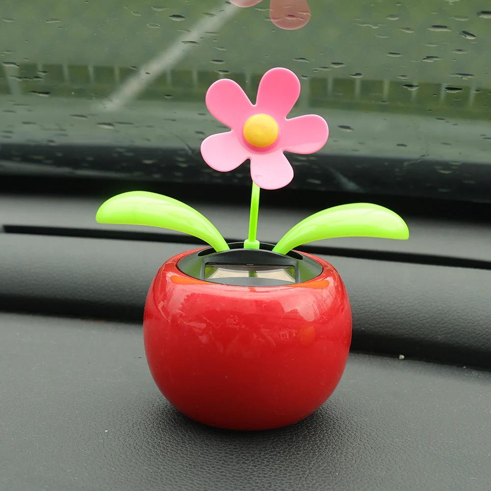 Car Ornament Solar Powered Dancing Shaking Head Cartoon Sun Flower Pot Automobile Auto Dashboard Decoration Cute Car Accessories