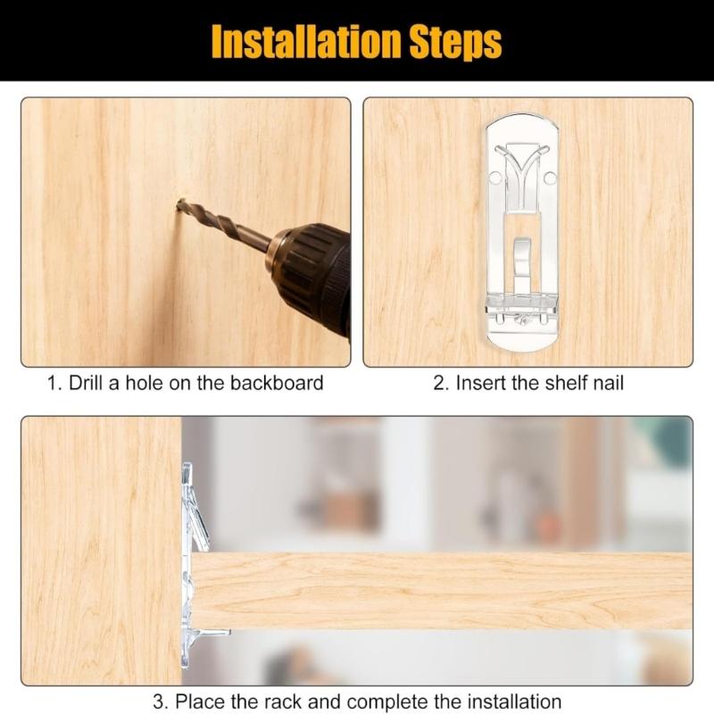 60pcs Plastic Shelf Brackets Compatibility with 3/4 In Thick Boards for Cabinet Shelves Features 5mm Diameter Holes