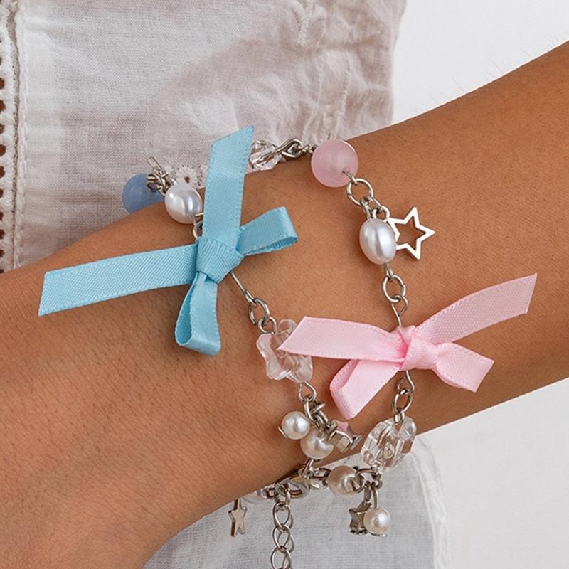 Schleifenquasten-Armband mit Kunstperlen-Akzent Modisches Schleifenquasten-Armband für Mädchen Zeigt Anmut