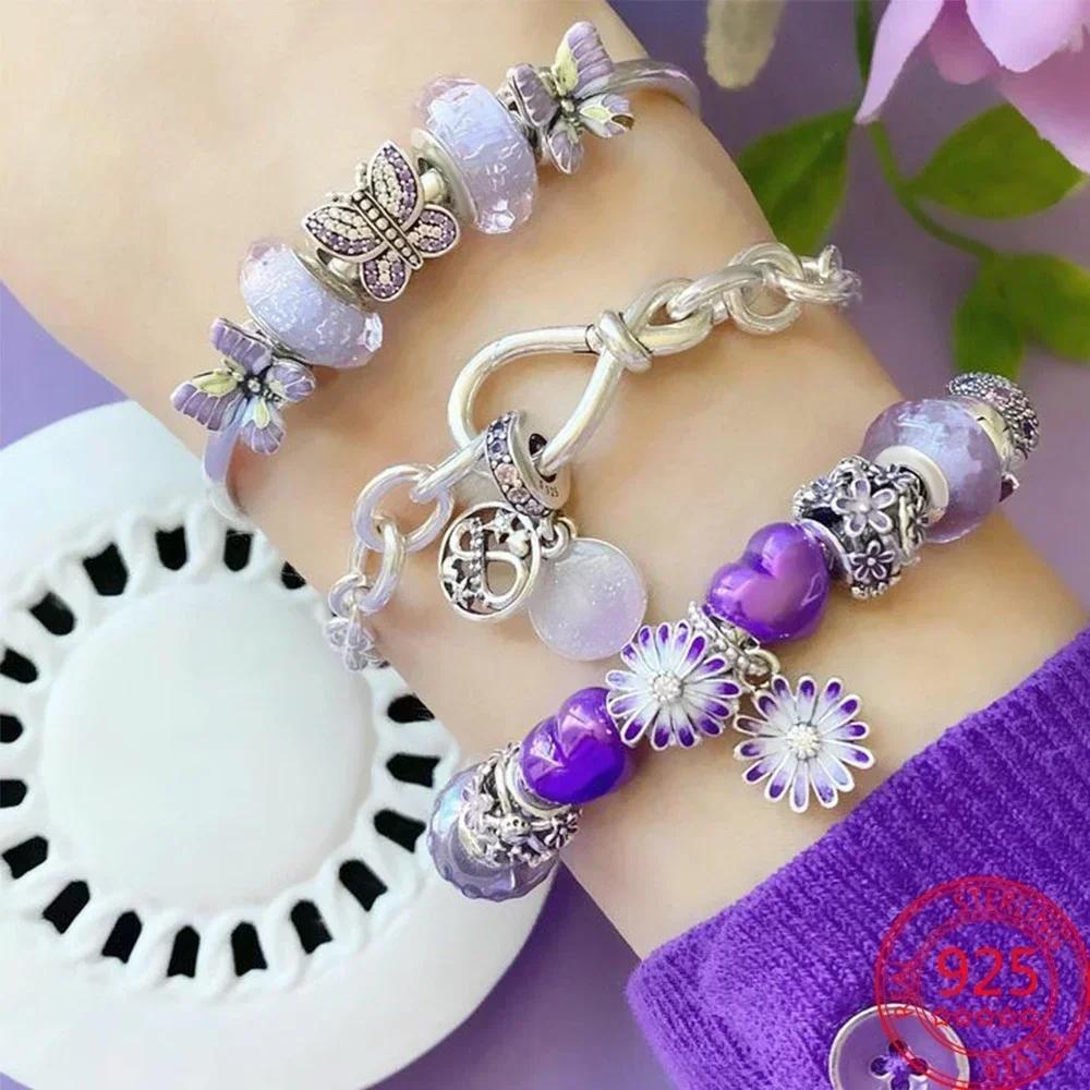 Neuer Kupfer-Lila Murano-Perlen Stiefmütterchen Blume Anhänger Charm Passend für Originalmarken Armband und Halskette Damenschmuck Geschenk
