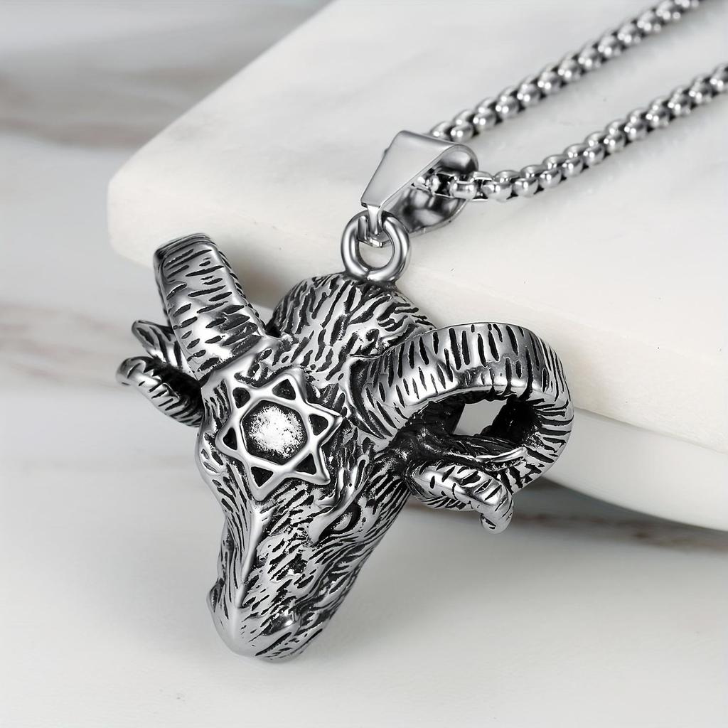 Klassische Mode Persönlichkeit Satan Schafskopf Sechs Sterne Herren Anhänger Halskette