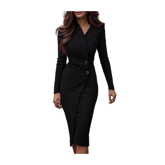 Rochie de damă cu mânecă lungă, mulată, tip teacă, cu decolteu în V, rochie de lucru pentru afaceri, cocktail, petrecere, lungime până la genunchi, midi, petrecută