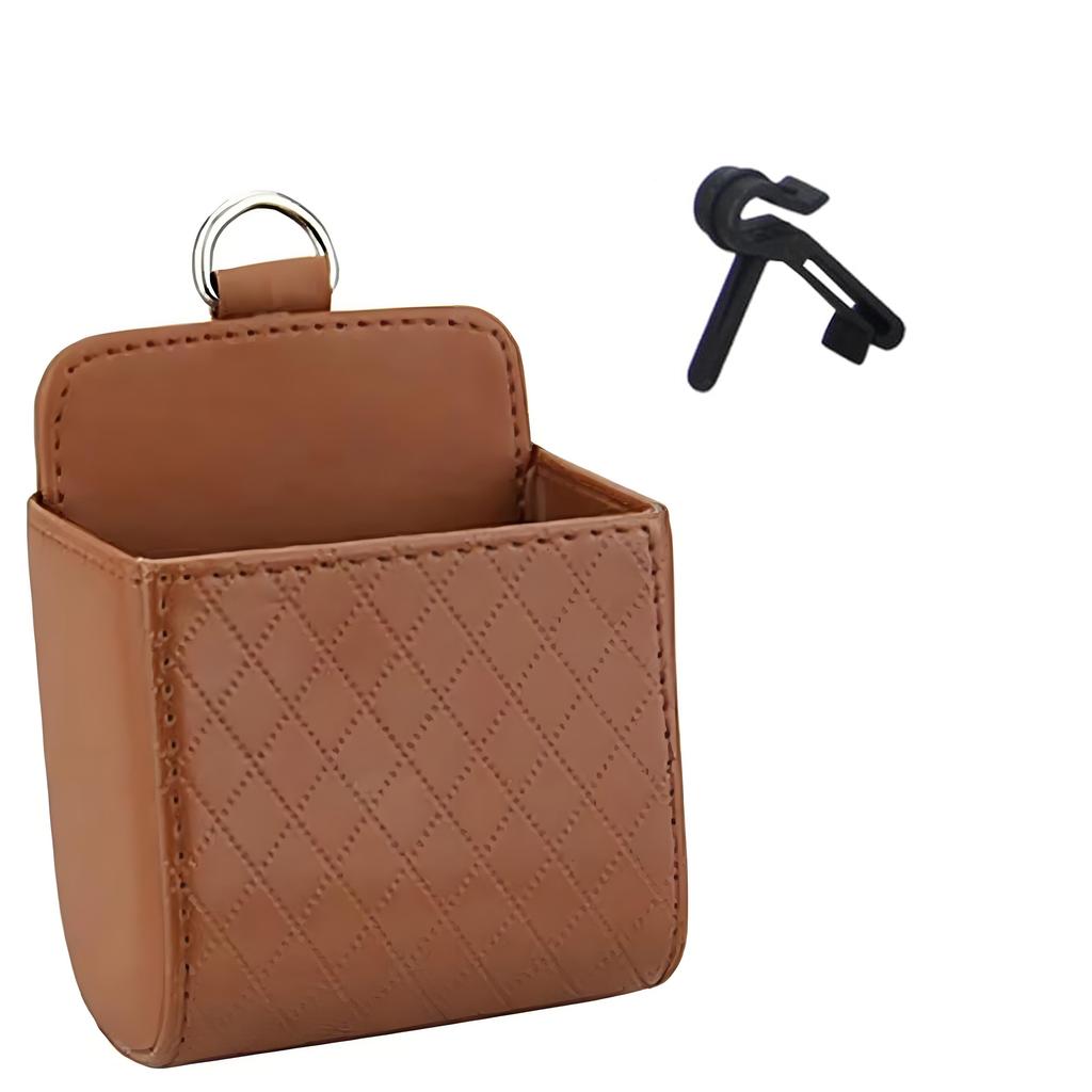 Universal Car Storage Bag Auto Air Outlet Debris Bag For Mobile Phone Key Glasses Vent Dashboard Hanging Leather Storage Box