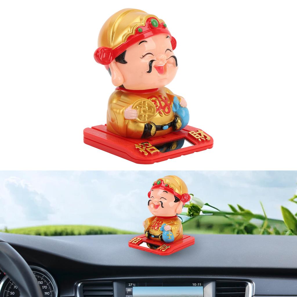 Cai Shen Statue Light Sensing Automatic Nodding Cai Shen Figurine for Car Dashboard Hotel