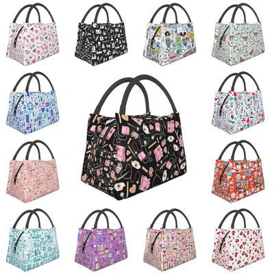 Pink Nurse Life Insulated Lunch Tote Bag for Women Nursing Print Portable Thermal Cooler Bento Box Work Travel Food Bags