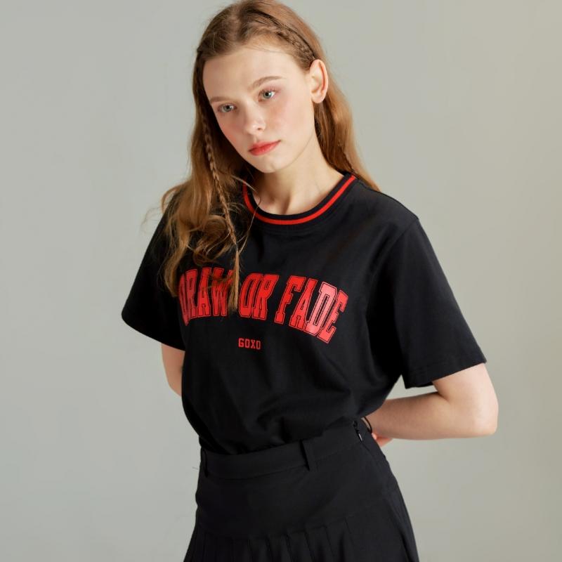 Goxo Round ShorT Sleeve T shirT Black Drawfade
