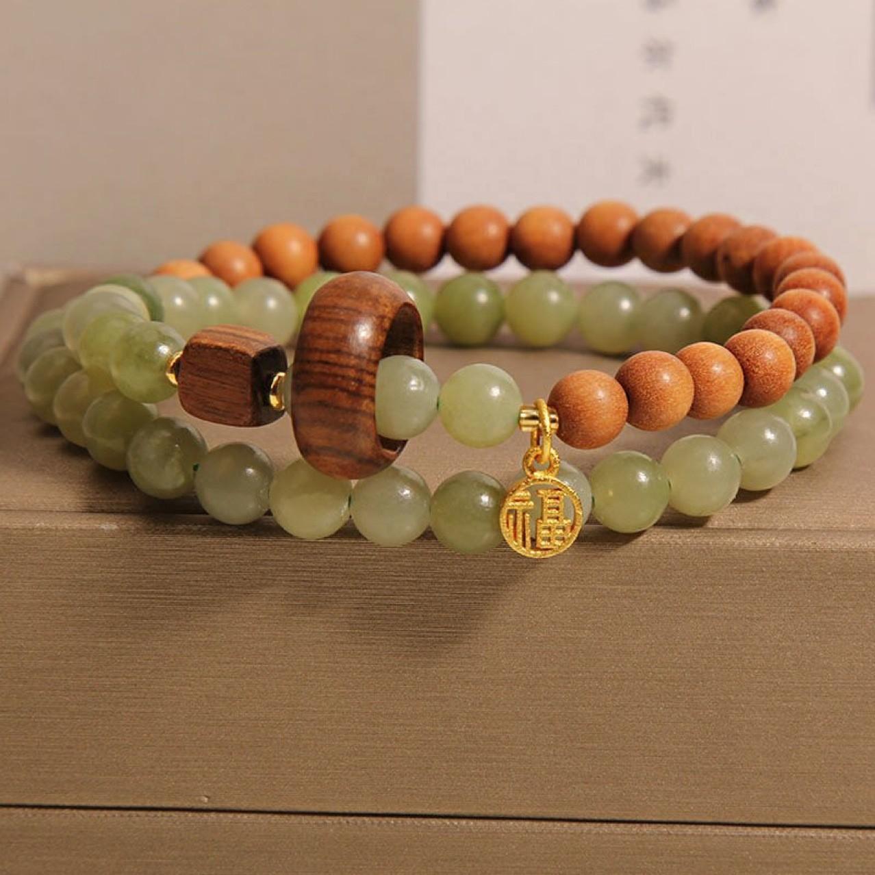 Unisex Wood Bracelet, Fu Character Pendant, New Chinese Style Travel Gift