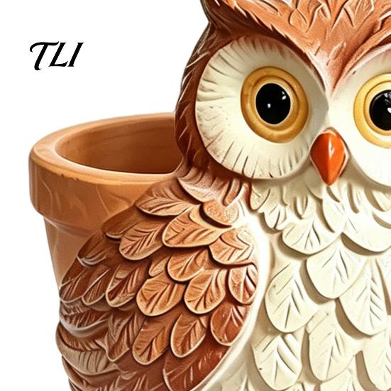 Artistic Desktop Flower Holders Cute Cartoon Owl Planter, Resin Small Planter Pot, Decorative Pot Plant for Succulents, Indoor Garden Balcony