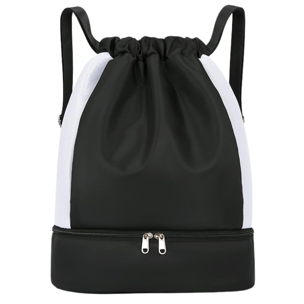 Ideamall Drawstring Pool Bag for Girls and Boys, Waterproof Knapsack for Swimming, Gym Bag, and Shoe Case (Black)