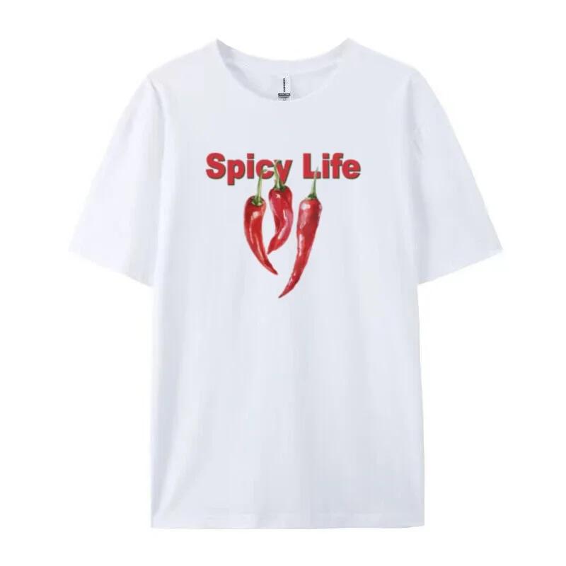 Spicy Life Graphic Tees Chili Pepper Printed TShirts Grunge Aesthetic Funny Shirt Loose Streetwear Women Tops Female Clothing