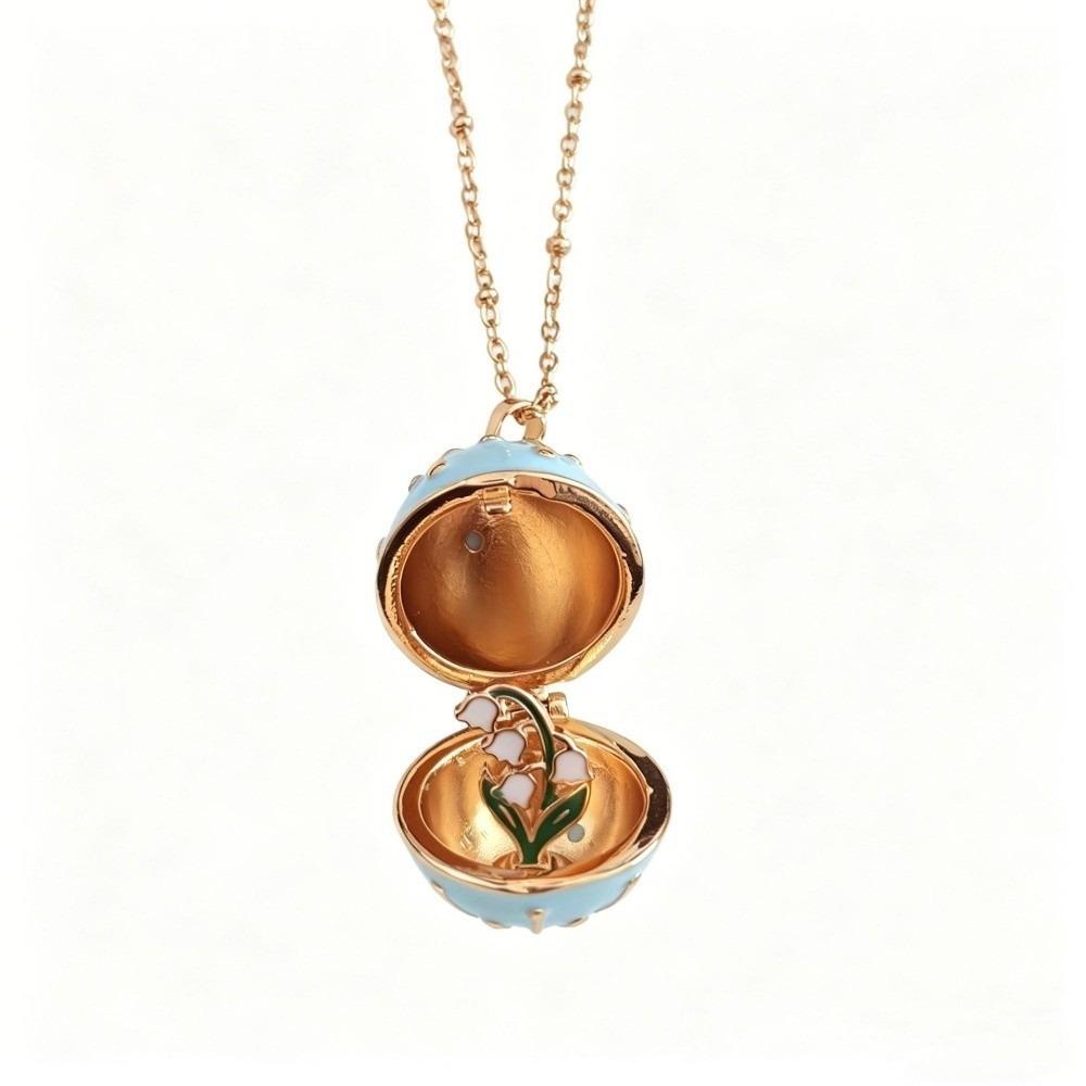 Round Egg-shaped Box Openable Flower Necklace Elegant Pendant Jewelry Accessories Birthday Gift May