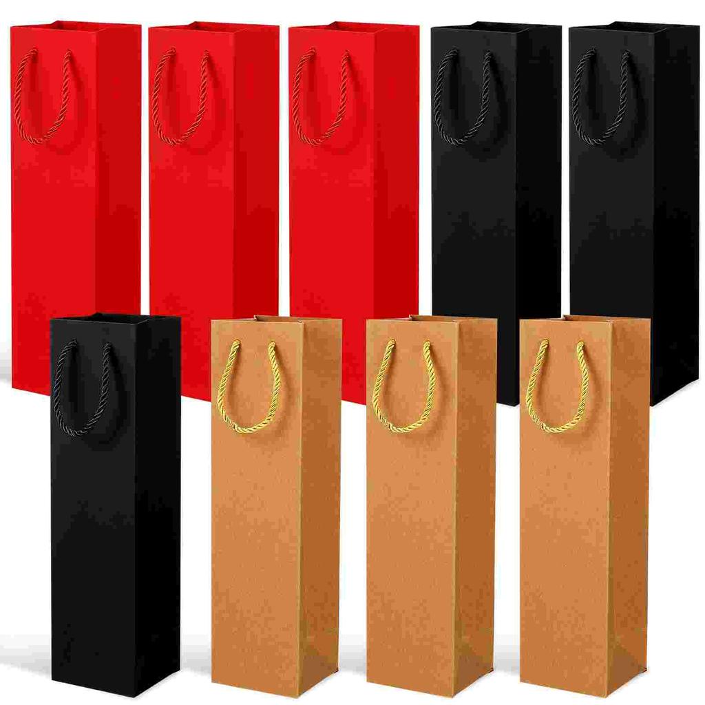 9 Pcs Red Paper Bag Portable Gift Kraft Bags Bottle Carrier Pouch Single Tote for Carriers Picnics Carry