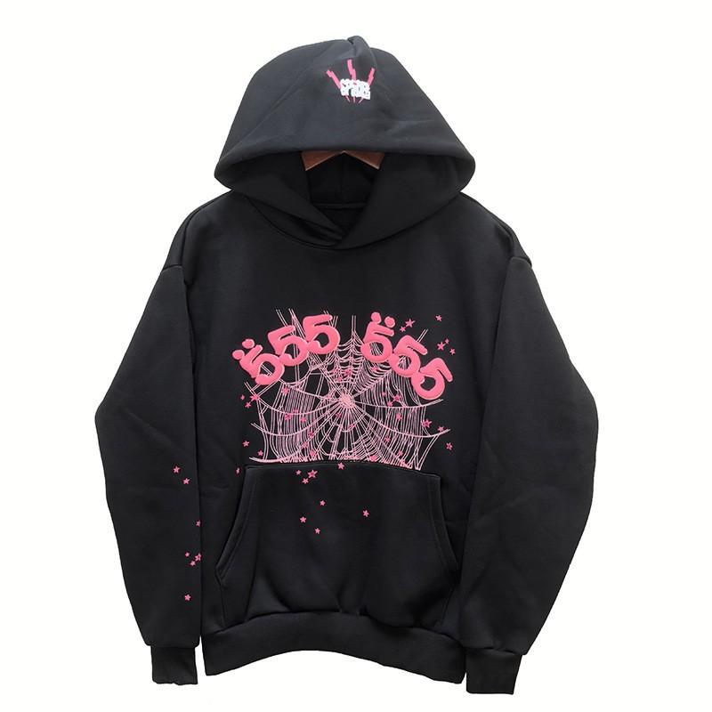 Felpa Sp5der Oversize Spessa in Pile con Stampa a Foglia Ragnatela Design Uomo Inverno Casual