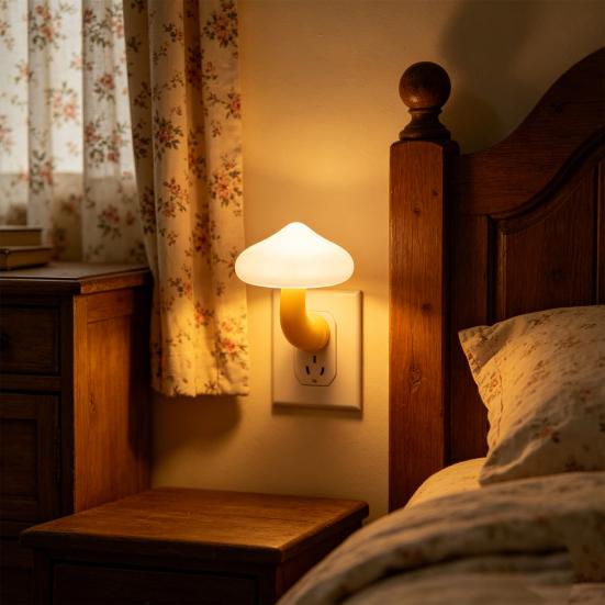 Nachtlampje Paddestoelvorm LED Nachtlampje Stekkeradapter Zacht Warm Licht Decoratieve Verlichting voor Kinderkamer Slaapkamer