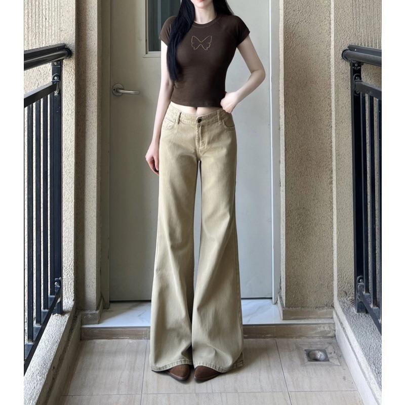 

Women s Low-Waist Khaki Micro-Flare Jeans - Autumn 2025 Slimming Fit 3XL