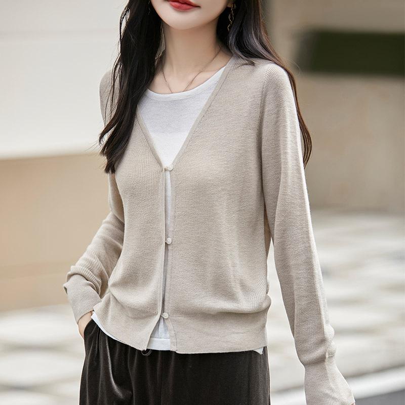 

Кашемировый свитер класса люкс Весна/Лето 2025 - Легкий, Дышащий, Универсальный кардиган с длинным рукавом M