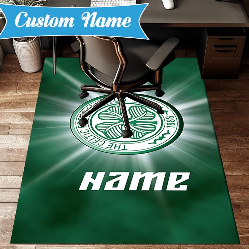 Custom Name Celtic Football Crest Rug Game Carpet, Floor Mat for Bedroom Living Room Entryway Rug, Home Decor Idea Gift for Christmas Birthday
