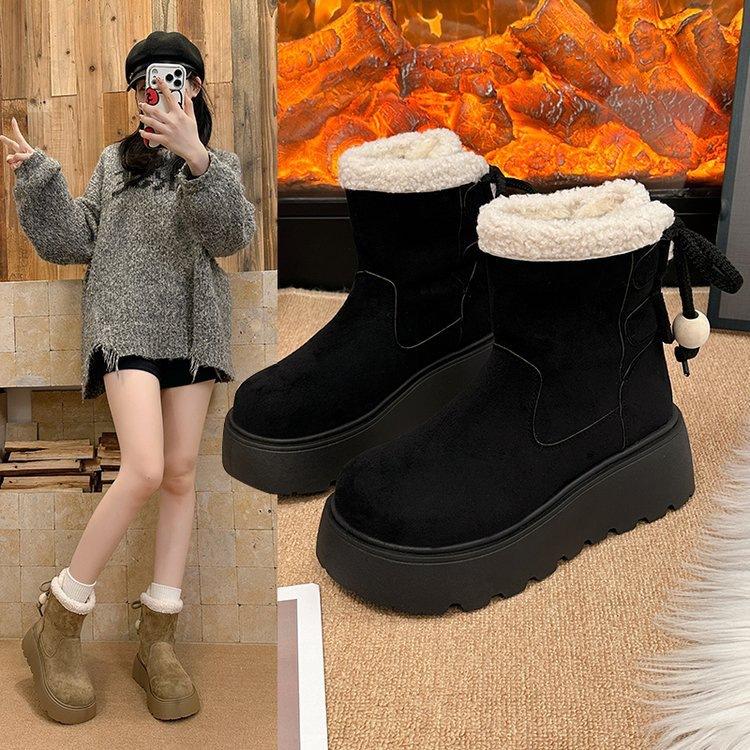 Thick-soled heightening snow boots winter new plush warm fluffy short boots small snow cotton shoes