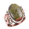 Natural Unakite Gemstone Handmade 925 Sterling Silver Two Tone Ring S.7.5 D9n95