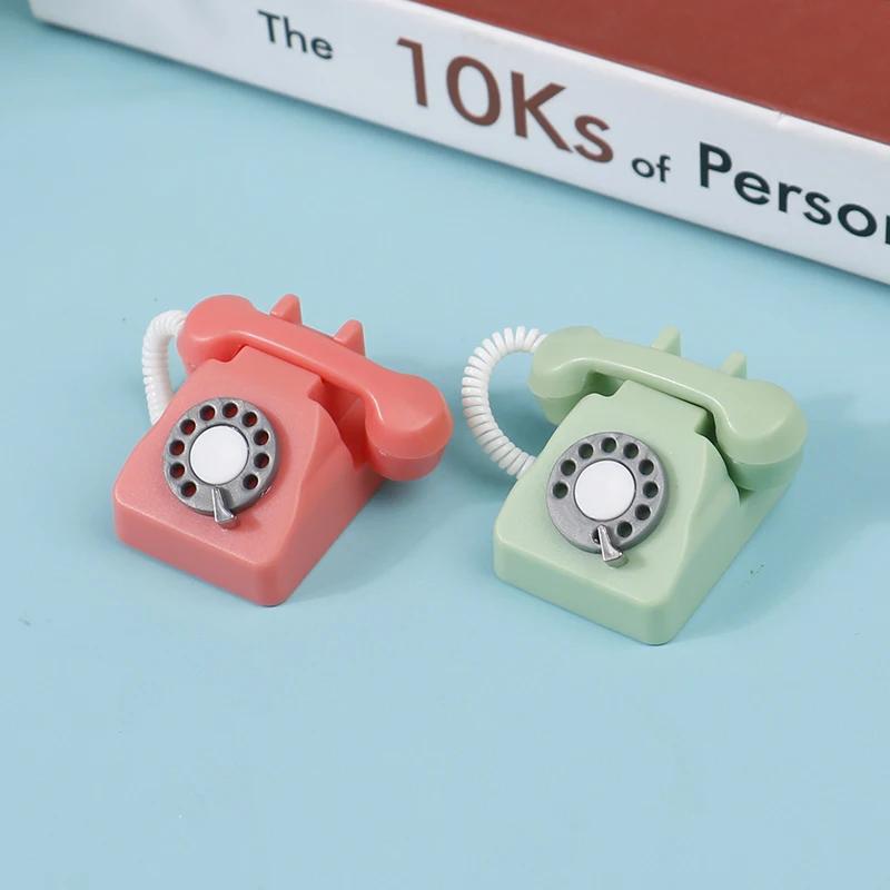 1/12 Dollhouse Miniature Metal Vintage Telephone For Living Room Bedroom Furniture Pretend Play Landscape Decor Ornament