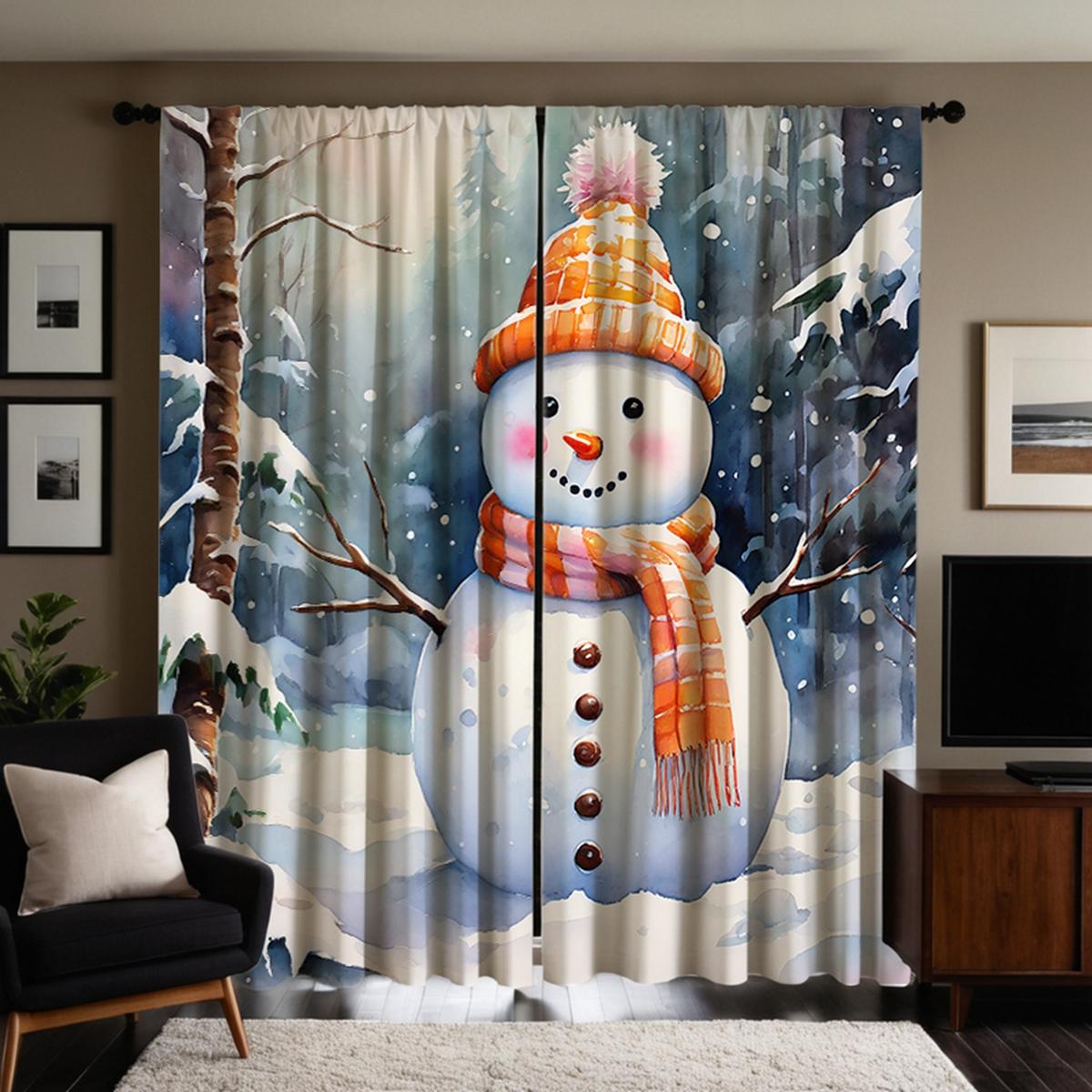 

2 шт. HD цифровая белая занавеска классическая снеговик украшение дома стиль украшения гостиная спальня штанга занавес эффект st W52H63inchW132H160cm