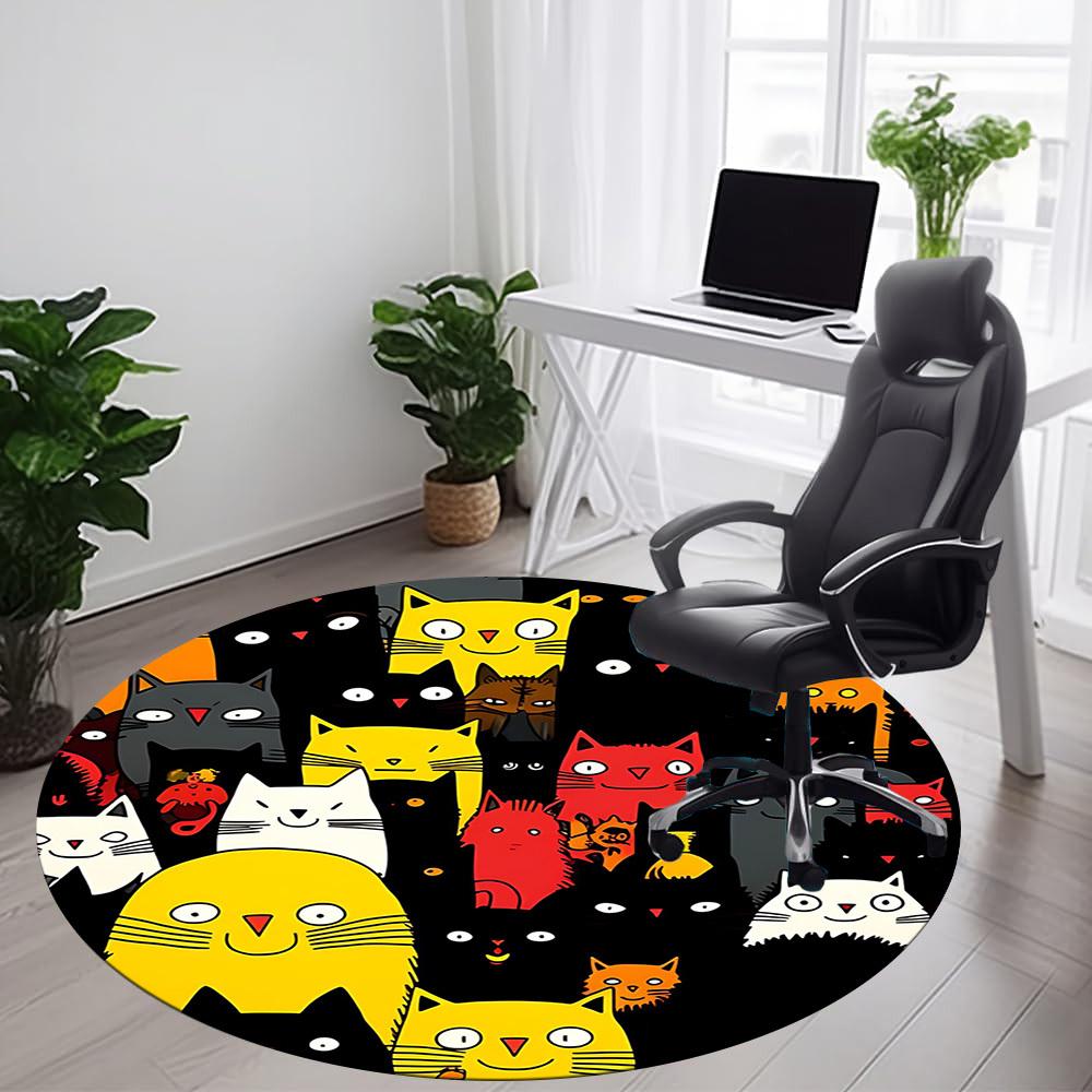 1PC Cat Pattern Office Round Area Rug, Mat Suitable For Office, Under Office Chairs Bedroom Living Room Home Decor, Room Deco