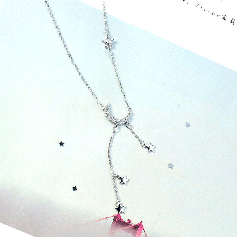 Korean Style Star & Moon Tassel Necklace - Women's Simple Clavicle Pendant