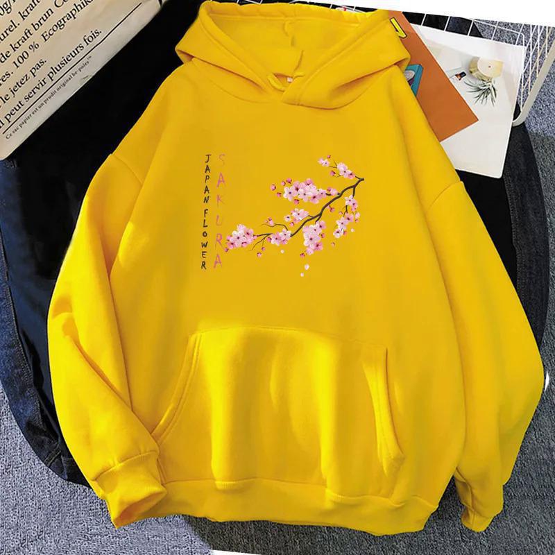 Felpa con cappuccio con stampa di fiori di ciliegio giapponesi, taglia europea
