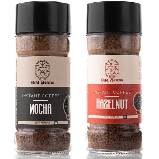 Odd Beans Premium Instant Coffee Powder (Mocha + Hazelnut, 2 x 100g) | Rich, Creamy, & Aromatic Coffee, 100% Arabica Beans | No Chicory Added