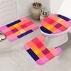 4pcs Creative Grid Shower Curtain Set with 12 Hooks - Shower Curtain, Bath Mat, Toilet Seat Cover And U-Shaped Rug - Machine