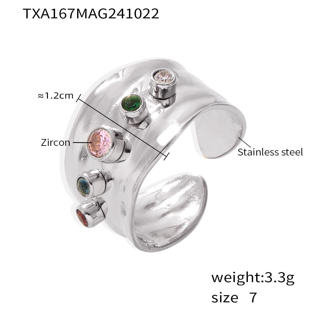 Qiong Yao Mixed Color Cubic Zirconia Open Ring C-shaped Earrings, 18K Gold Plated Stainless Steel Jewelry Set for Women