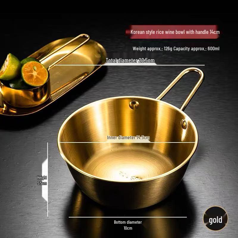304 Stainless Steel Korean Rice Wine Bowl with Handle – Dipping Sauce Bowl, Hot Oil Pot, Snack Basket, BBQ Essential.