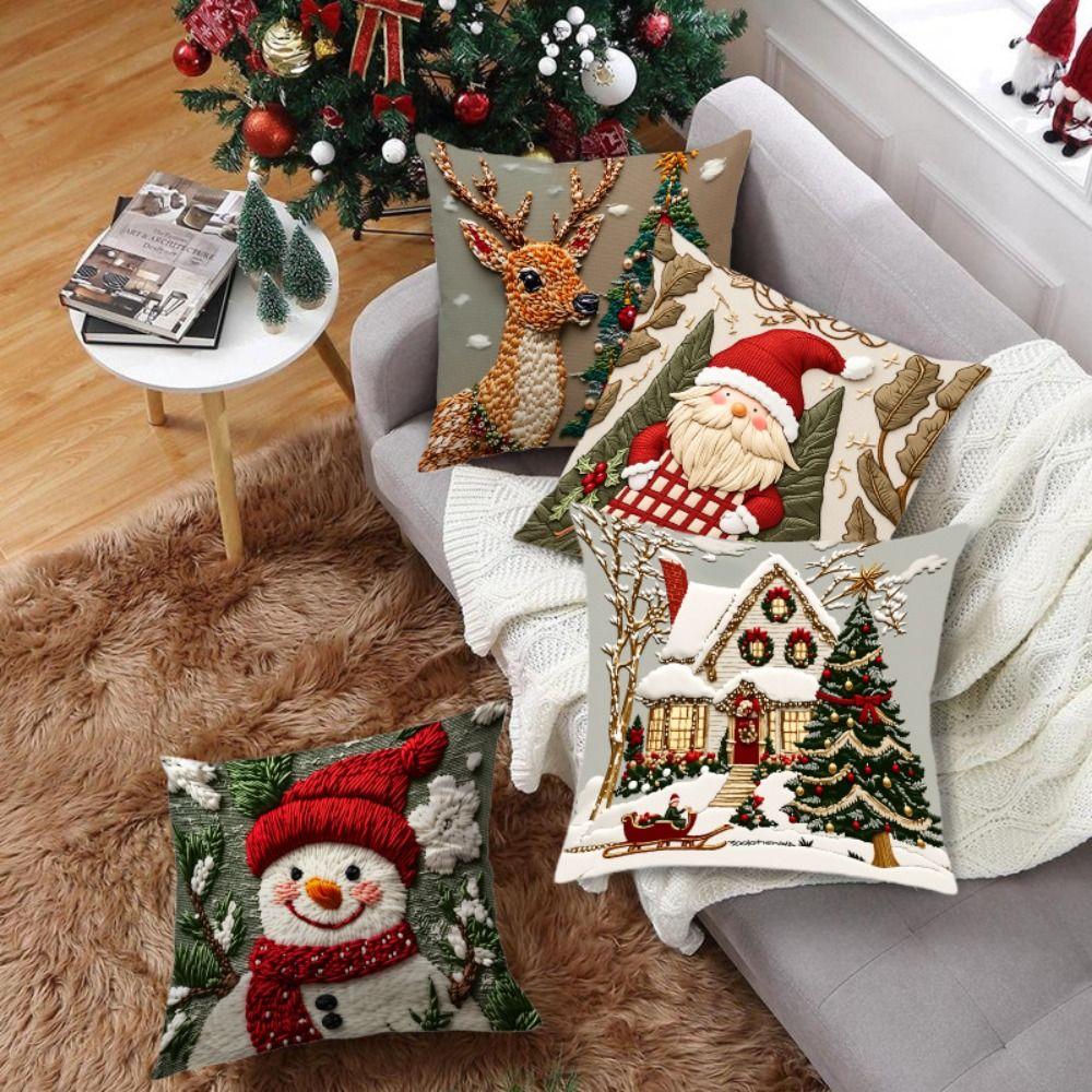 New 45×45cm Christmas Throw Pillow Cover Linen Santa Claus Pillowcase Removable Soft Pillow Cover Home Decoration