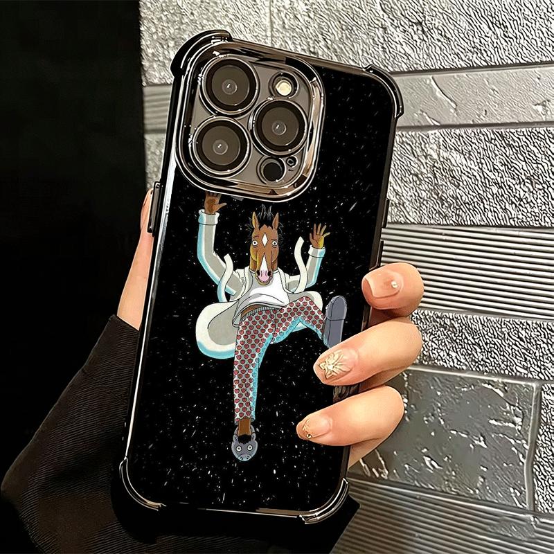B-BoJack H-Horseman Funny Plating Phone Case For Iphone 16 17 Pro Max Air 16E 14 15 Plus 12 13 Mini Anti-Fall Airabag Cover