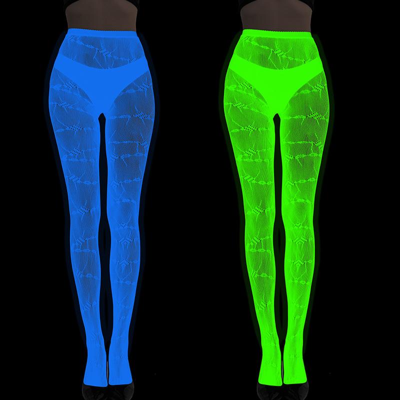 Yiran Sexy Lingerie Women's Dark Glow In The Fishnet Tight Barbed Wire Fence Pattern Fishnet Tights Luminous Fishnet Halloween Party Festive Dress Up 172Cm