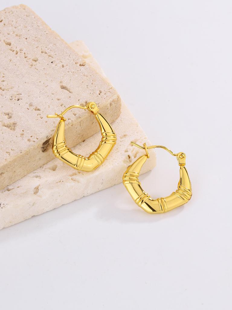 Personalized Simple U-shaped Earrings Niche Versatile Geometric Jewelry Lace Engraving Texture Titanium Steel Gold-plated Stud Earrings