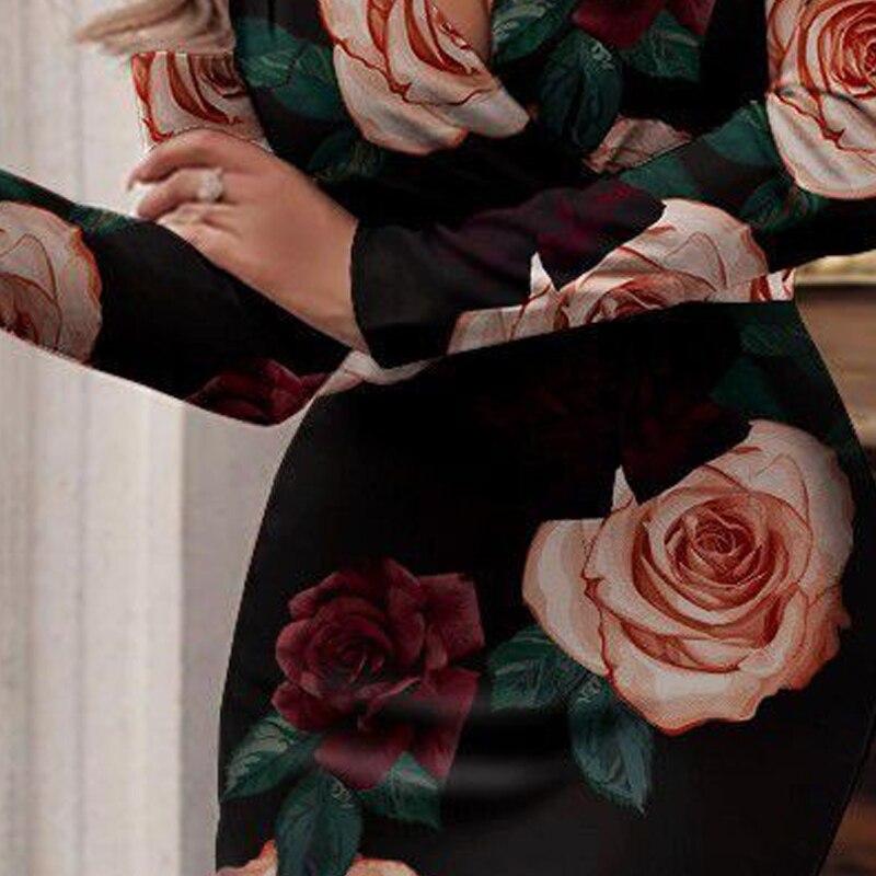 Autunno e inverno nuova moda francese retrò europea e americana stampa scollo a V borsa anca manica lunga abito sottile sexy sub tendenza